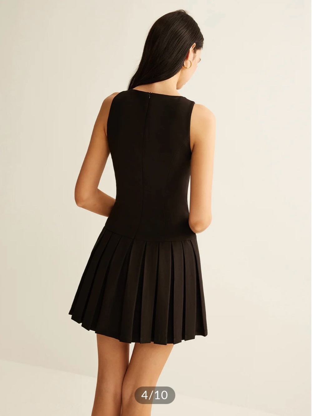 Commense Black Sleeveless Pleated Mini Dress with Gold Buttons Size S - Picture 4 of 5